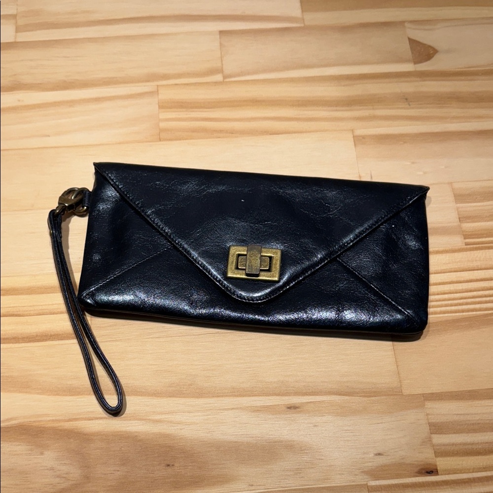 HOBO Black Wristlet Clutch with Gold Accent